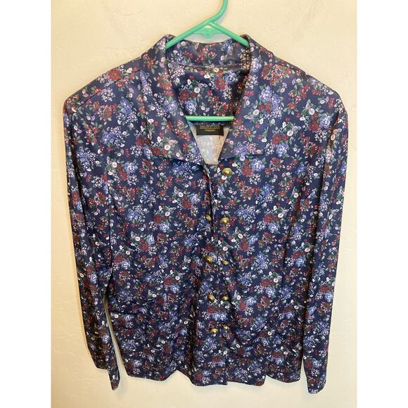 90's Vintage Long Sleeve Silky Floral Collared Double Button Blouse Size XL - Picture 10 of 12